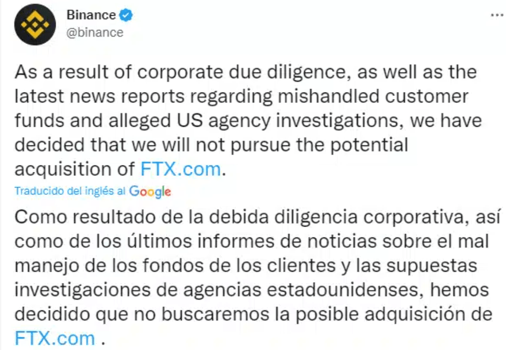 币安放弃收购 FTX 的交易