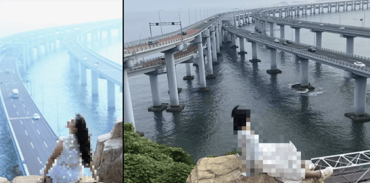 大连一跨海大桥观景台有游客翻栏杆踩空心造景石拍照<strong></p>
<p>shib币前景</strong>，当地回应