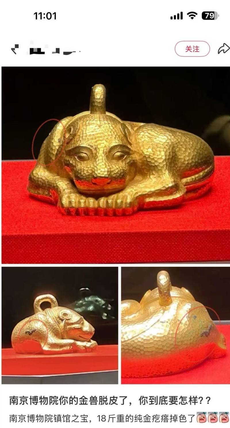 南博镇馆之宝金兽被指“脱皮掉色”<strong></p>
<p>金信诺股票</strong>，院方：属出土文物正常现象